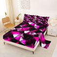 thumbnail image 2 of Castle Fairy Futuristic Cubes Triangle Facet Queen Sheets 4 Pieces,Abstract Polygon Queen Sheet Sets,Magenta Black Silver,1 Flat Sheet, 1 Fitted Sheet and 2 Pillowcases, 2 of 7