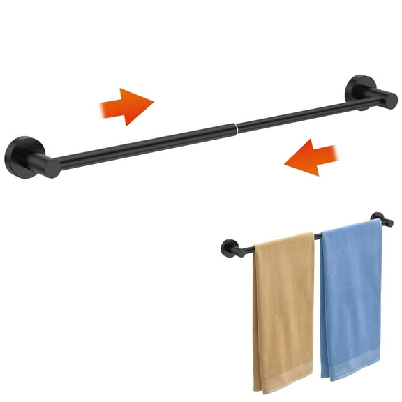 FUYGRCJ 2 Pack Stainless Steel Adjustable Towel Racks, 13.7 to 25 inch Matte Black Towel Rod, Solid Bathroom Towel Holder Organizer, Rustproof Wall Mounted Towel Racks Cloths Hanger