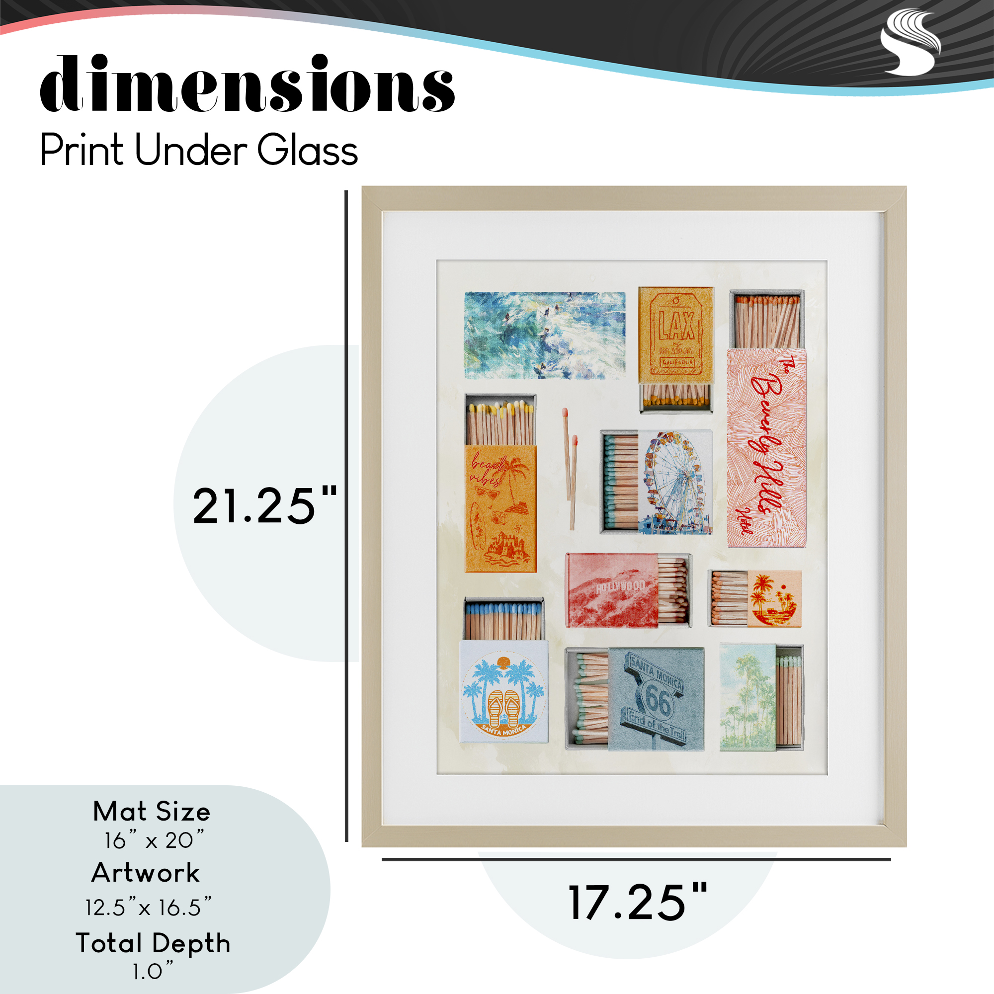 California Beach Matchboxes Birch Framed Print Under Glass, design by Ziwei Li