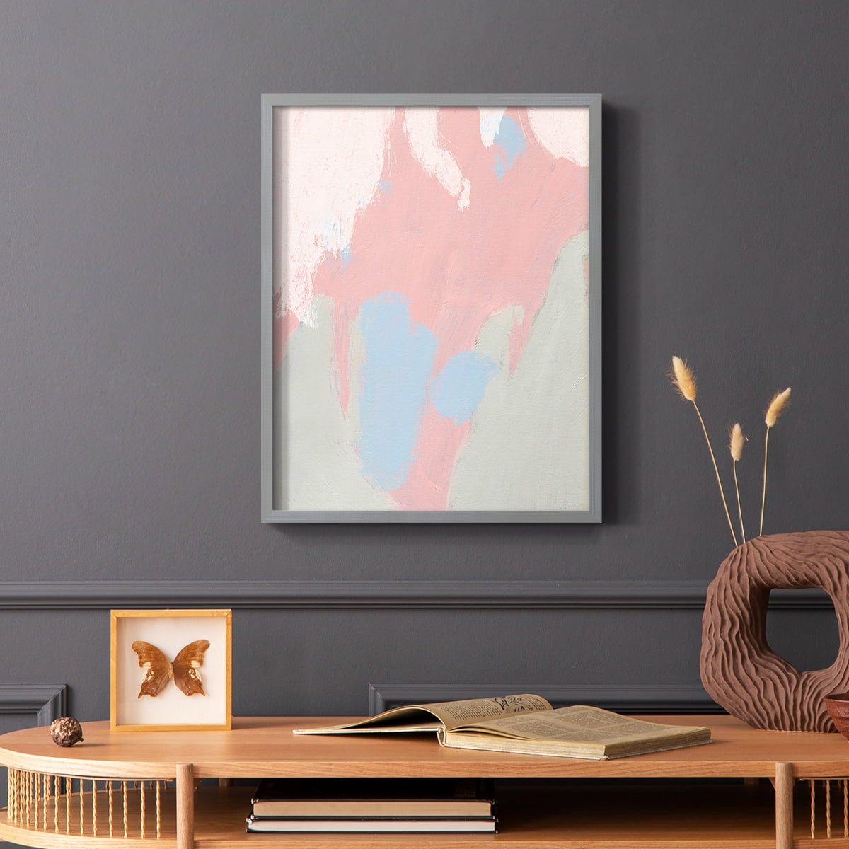 Blushing Abstract III Framed Print in Gray Solid Wood Framed Print No Nail Hanging