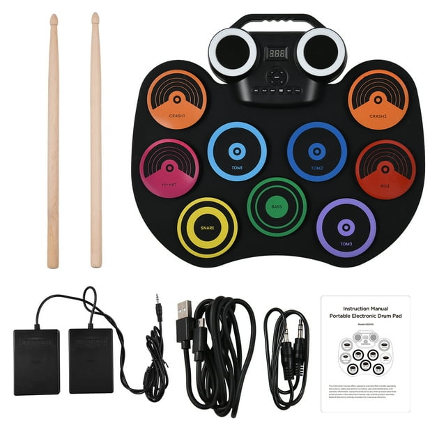 Electronic drum,Built-in Led Display Powered Birthday Musical Usb Or Battery Screen With 2 Set Portable Drum Pedals Usb Or Drum Pad Kit Or Battery Powered Kit 9 Pads 9 Pads Built-in 2 Pedals Usb Zdhf