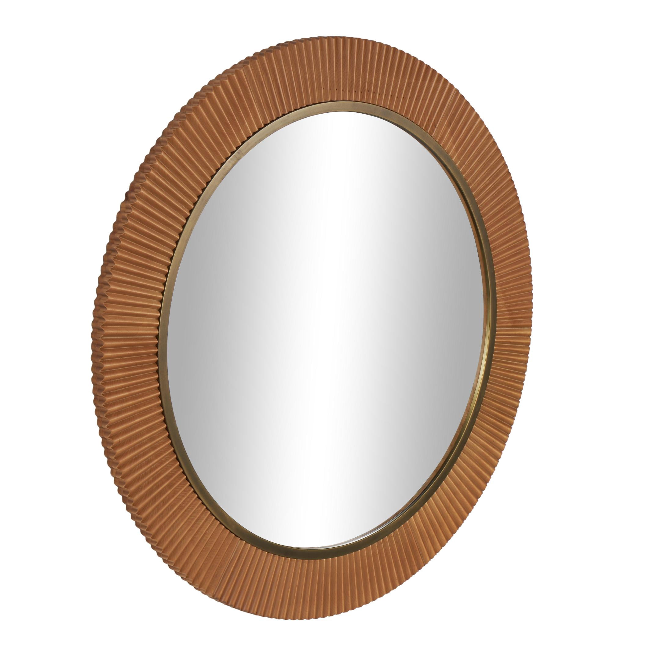 DecMode 43" x 43" Brown Fluted Wall Mirror with Scalloped Edge