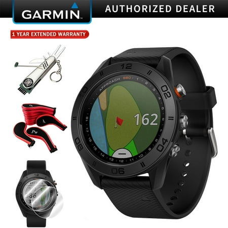 Garmin Approach S60 Golf Watch Black w/ Black Band + Screen Protector (2Pack) + 7-in-1 Multi-Function Golf Tool + Neoprene Zippered Headcover for Golf Club Iron Head Covers Set + Extended