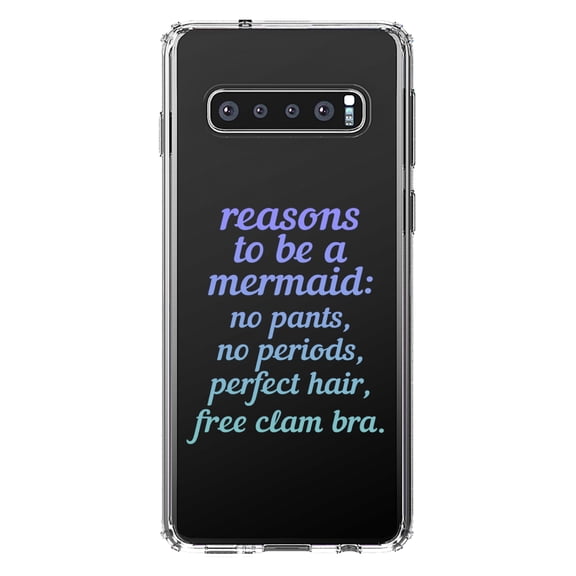 DistinctInk Clear Shockproof Hybrid Case for Samsung Galaxy S10  PLUS (6.4" Screen) - TPU Bumper Acrylic Back Tempered Glass Screen Protector - Reasons to be a Mermaid No Pants No Periods