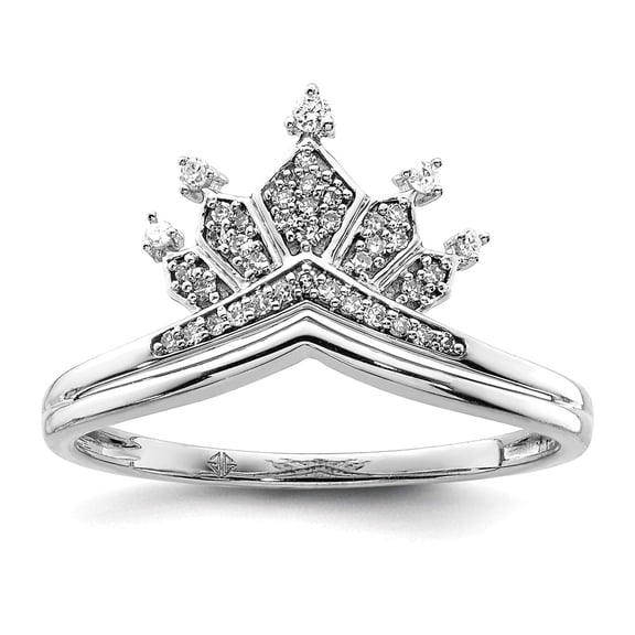 925 Sterling Silver Rhodium Plated Diamond Crown Ring Size 8 2mm Wide Ring for Women - .15 dwt