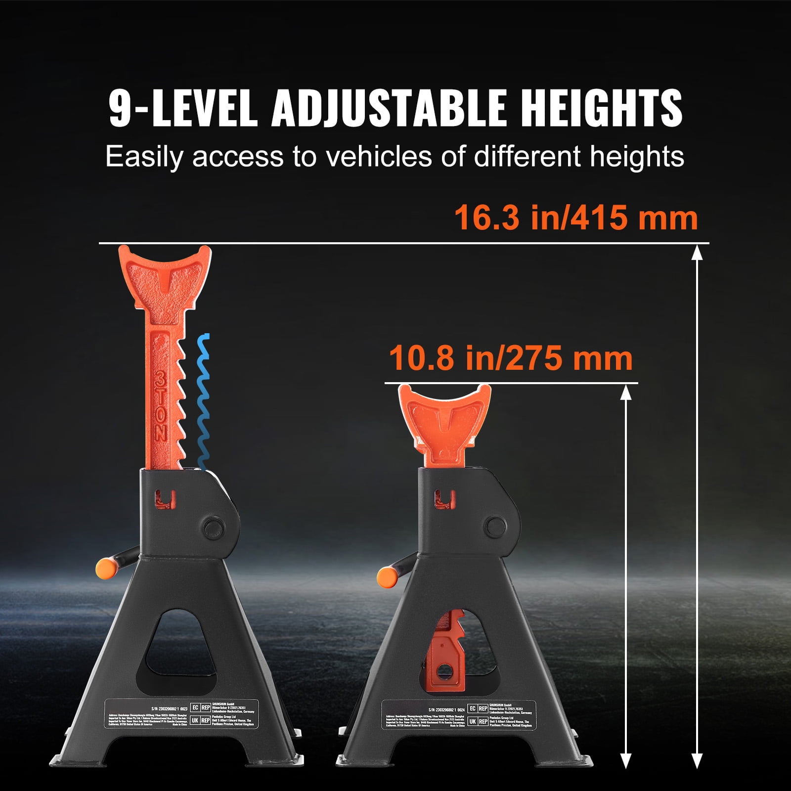 VEVOR Jack Stand 3T (6,000 lbs) Capacity Steel Adjustable Low Profile Auto Car Jack Stands for SUV MPV Sedan 1 Pair