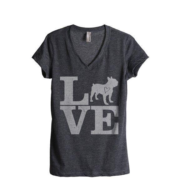 Love Frenchie Women's Fashion Relaxed V-Neck T-Shirt Tee Charcoal Grey X-Large