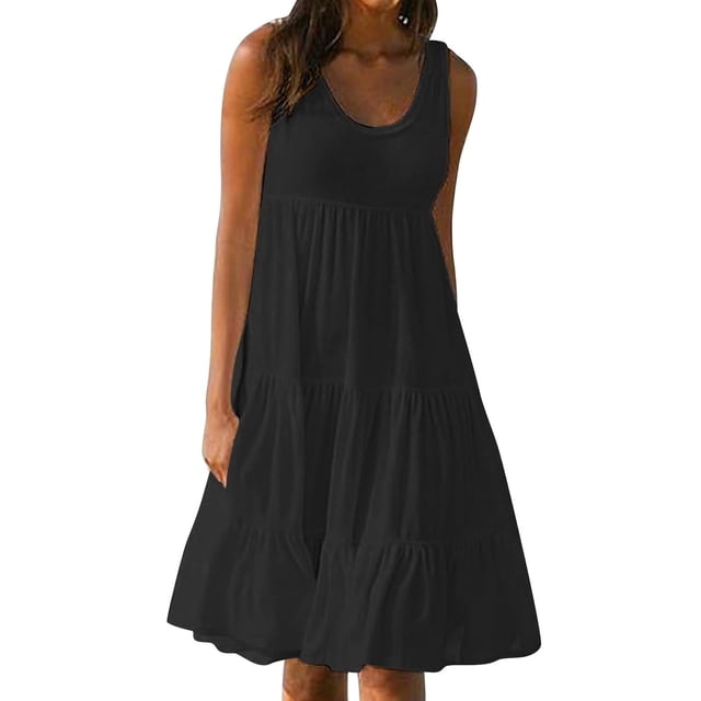 Ruimatai Robe Femme Été Liquidation Mode Femme Vacances Été Couleur Unie Sans Manches Robe de Fête Plage