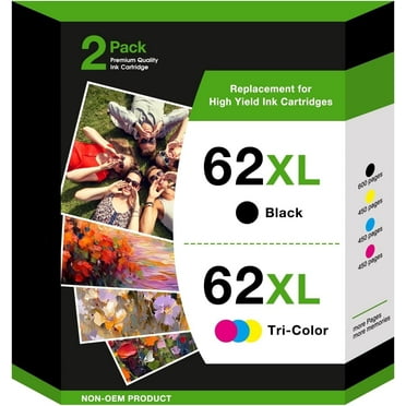 62 Ink Cartridge Compatible for HP 62 Ink Cartridge for HP 5540 5640 5660 7644 7645 5740 8040 200 250 Printer (1 Black, 1 Tri-Color, 2-Pack)