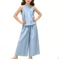 thumbnail image 2 of Amidoa Girls 2 Piece Outfits Summer Clothes Cotton Tank Top Solid Color T-Shirt and Shorts Casual Kids Clothing Sets,Blue Size 11, 2 of 6