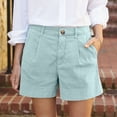 thumbnail image 2 of Women's Soft Cotton Linen Slim-Fit Shorts with Pockets, Button Closure No Zipper - Breathable Casual Summer Shorts for Women, Lightweight Stretch Comfort (Available in Multiple Colors),Cyan 2XL, 2 of 5