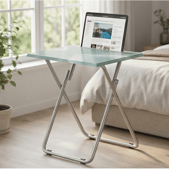 Folding Marble TV Tray Table with Cup Holder, Portable Sturdy Dinner Snack Table for Living Room, No Assembly Required, 15 x 18.9 x 25.6 In