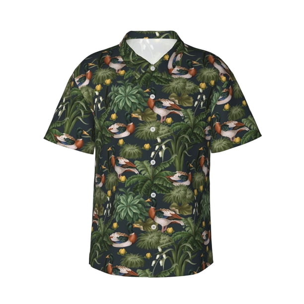 Fotbe Mallard Ducks And Water Camisa Hawaiana para Hombre Unisex – Camisa Casual de Verano con Botones de Manga Corta de Algodón y Lino,Medium