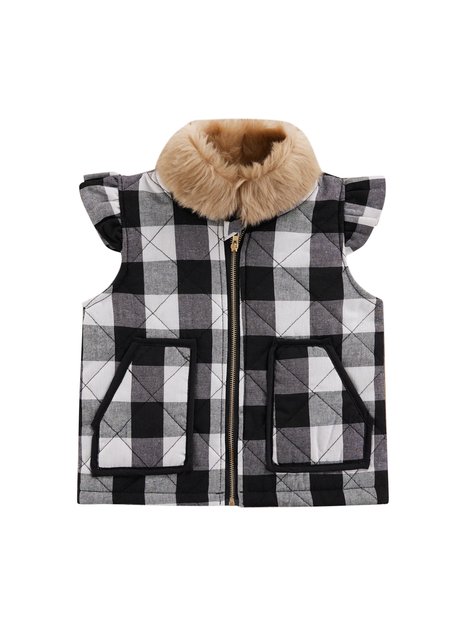 Girls Buffalo Cotton Plaid Quilted Vest Cute Puff Lined Gilet 