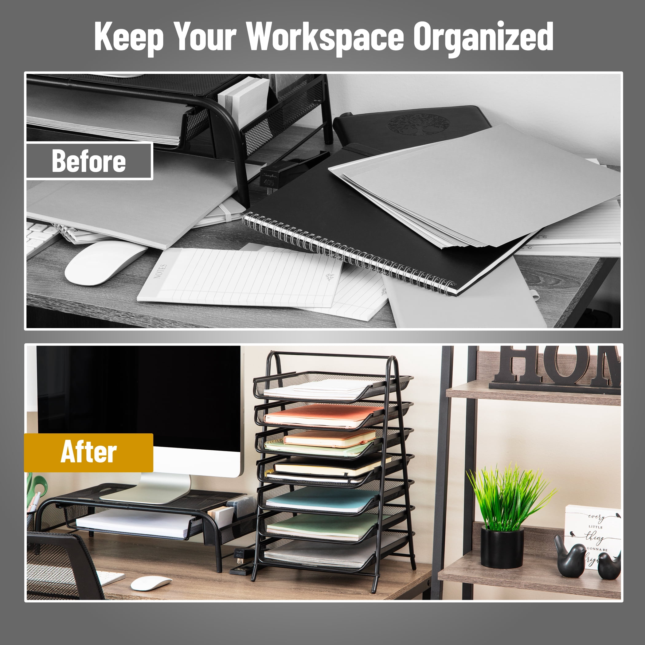 Mind Reader 7-Tier Paper Tray, Desktop Organizer, File Storage, Office, Metal Mesh, Black