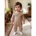 thumbnail image 3 of RUINIXCW Newborn Baby Girl Spring Fall Clothes Infant Girls Plaid Gingham Outfit One Piece Romper 0 3 6 12 18 Months Ruffled Doll Collar Long Sleeve Button Down Jumpsuit, 3 of 9
