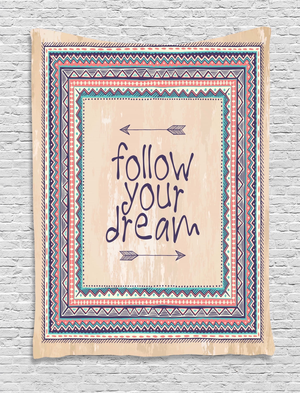 Tribal Tapestry Inspirational Quote Follow Your Dream And Arrows Aztec Framed Graphic Art Print Wall Hanging For Bedroom Living Room Dorm Decor Tan Coral Blue By Ambesonne Walmart Com Walmart Com