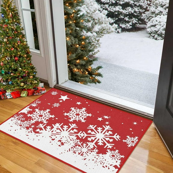 Christmas Doormat 20 x 32 Inch Holiday Xmas Decorative Door Mat Winter Christmas Snowflakes Welcome Mat Outdoor Indoor Non Slip Entrance Floor Door Mat Front Porch for Home Decoration