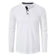 thumbnail image 2 of SWSMCLT Men's Long Sleeve Henley Solid Lightweight Crew Neck T-Shirt Waffle Knit Tshirt Quick Dry Tees Fall Casual Top Slim Fit White Medium, 2 of 3