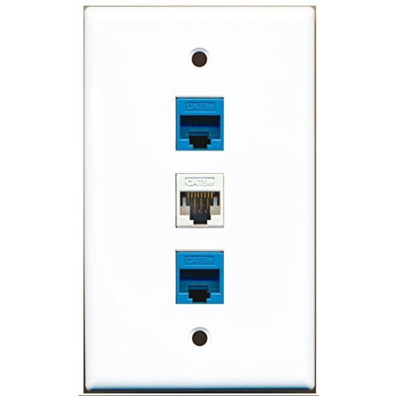 RiteAV - 1 Port Cat5e Ethernet White 2 Port Cat5e Ethernet Blue Wall Plate
