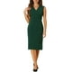 thumbnail image 1 of Vestido de tubo sin mangas de cuello en V para mujeres Inspire Chic, vestido lápiz con cinturón, color verde oscuro, talla L, 1 of 6
