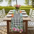 thumbnail image 4 of Table Runners 108 Inches Long Dress Scarves, Spring Pink Roses Farmhouse Coffee/Dining/Kitchen Table Runner for Living Room, Pastoral Eucalyptus Black White Plaid 13x108 Inch, 4 of 9