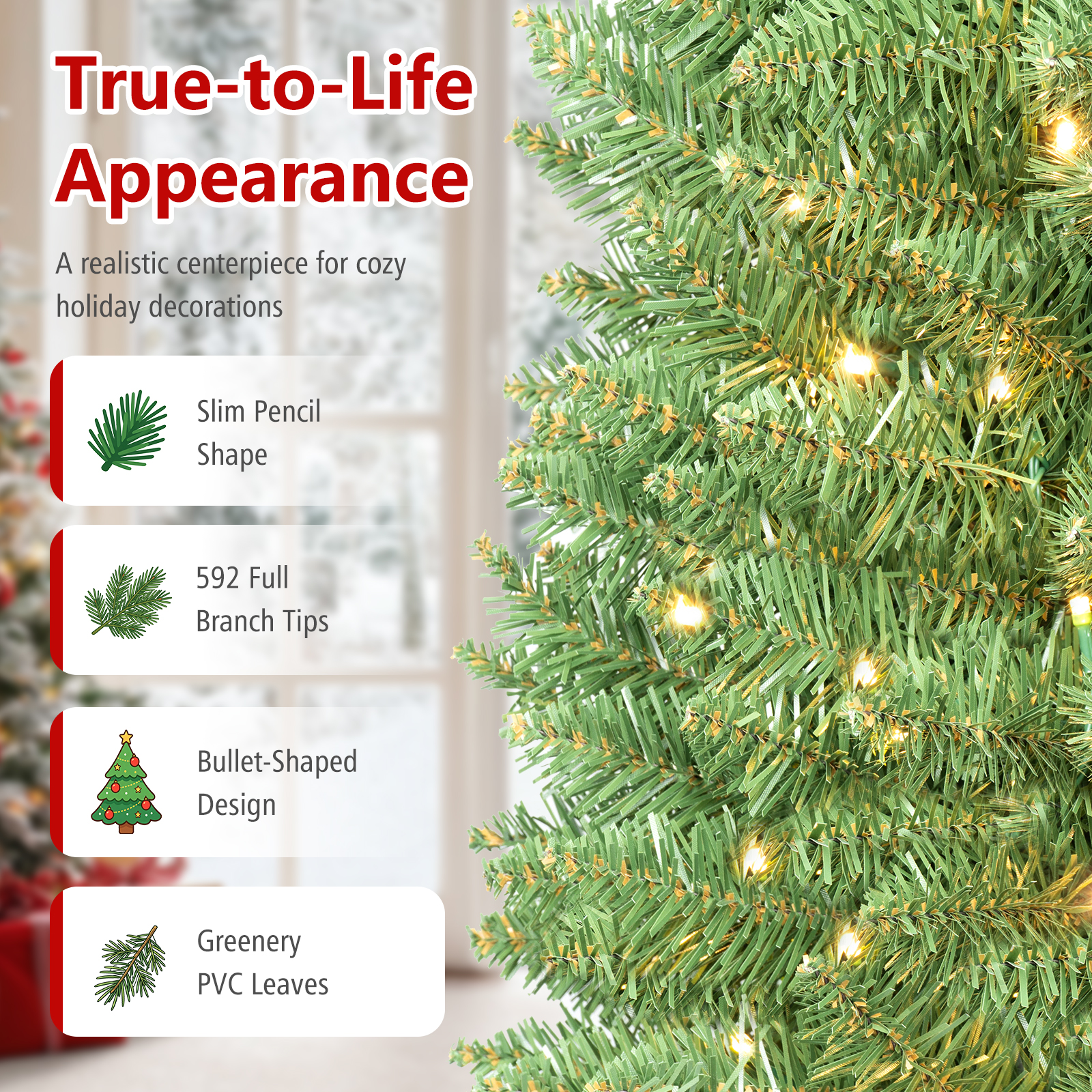 Costway 7 Ft Pre-Lit Pencil Christmas Tree with 200 LED Lights photo 4