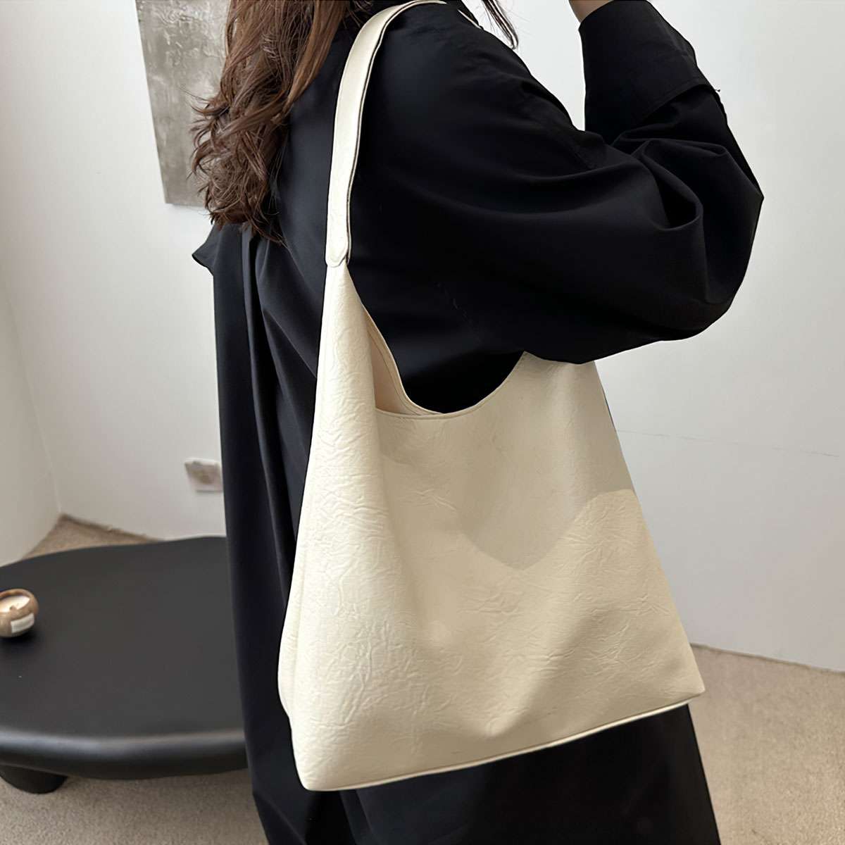 Spencer Retro PU Bags for Women Tote Bag with Purse Slouchy Bag Hobo Handbag Crescent Satchels Shoulder Bag, 2pcs Bag Set, Beige