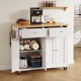 thumbnail image 5 of Walsunny Kitchen Islands Carts with Drop Leaf Table 2 Drawers 5 Wheels 4 Magnetic Doors Rolling Storage Cabinet White, 5 of 6