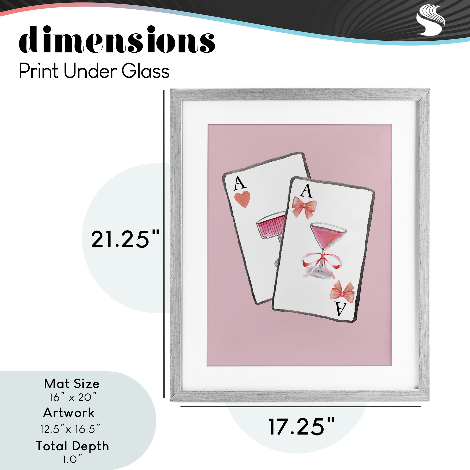 Cocktail Aces Cards Gray Framed Print Under Glass, design by Nina Jacobs