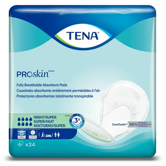 TENA ProSkin, Night, Incontinence Liners, Super Absorbency, Disposable, 27", 24 Count, 24 Packs, 24 Total