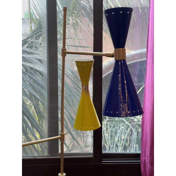 1950's Brass Vintage Diabolo Tripod Floor Lamp Brass Nautical Spotlight Studio Sputnik Floor Lamp Multi Colored With Marble base
