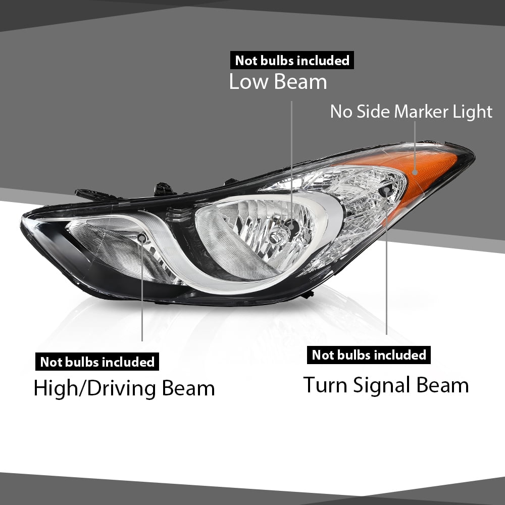 CROSSDESIGN Halogen Headlight Assembly Headlamp Fit for 2011-2013 Hyundai Elantra