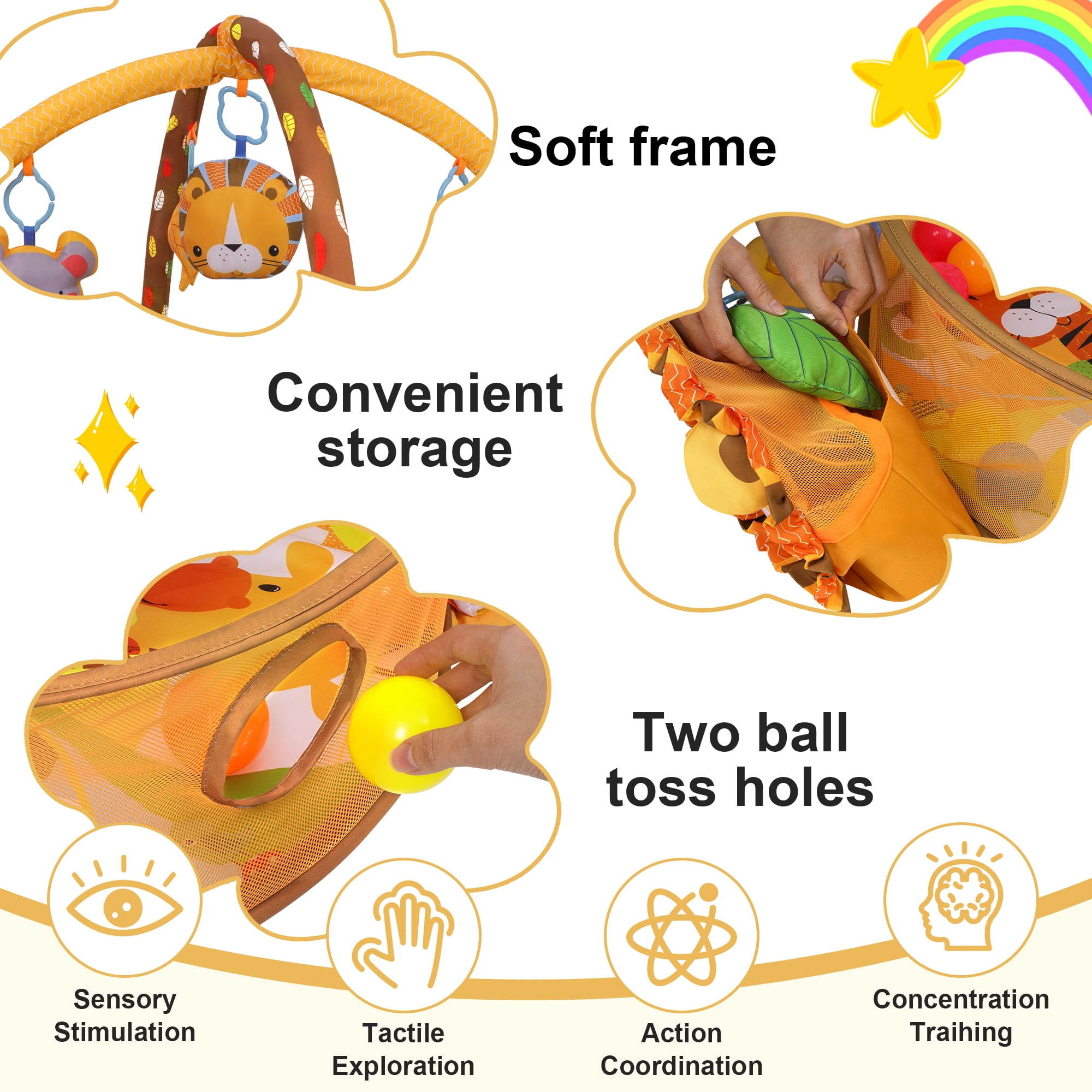 Babyeap 3-in-1 Baby Gym and Play Mat, Baby Activity with Ocean Ball Sensory Toys Gifts, 0-36 Months