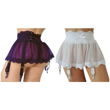 2-Pack Women Dress Lingerie Plus Size Bandage Garter Stocking Suspenders Garter Belt Lace Mesh Female Hot Skirt Underwear Holiday Lingerie plus Hot Lingerie plus Size Lingerie for Women
