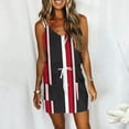 thumbnail image 2 of Spaghetti Strap Dresses for Women Striped Print T-shirt Dress Sleeveless V Neck Tank Dress Waist Dress with Pockets, 2 of 4