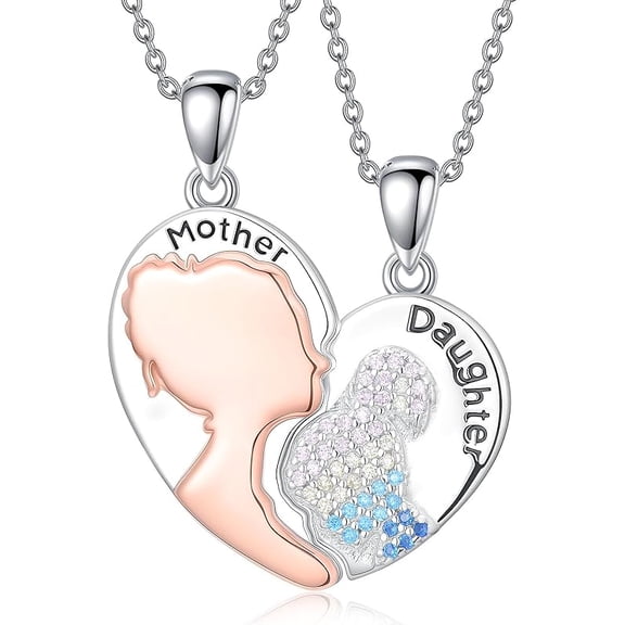 AOBOCO Mother Daughter Heart Necklace Set for 2 S925 Sterling Silver Mother's Day Gift for Mom Mama from Daughter Birthday-3 Styles