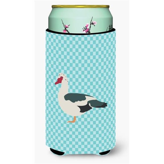 Muscovy Duck Blue Check Tall Boy Beverage Insulator Hugger
