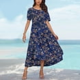 thumbnail image 4 of LOVZFMLL Summer Dresses for Women Short Sleeve A-Line Maxi Dresses Casual Floral Boho T-Shirt Dresses Flowy Beach Sundresses with Pockets Navy C XL, 4 of 5