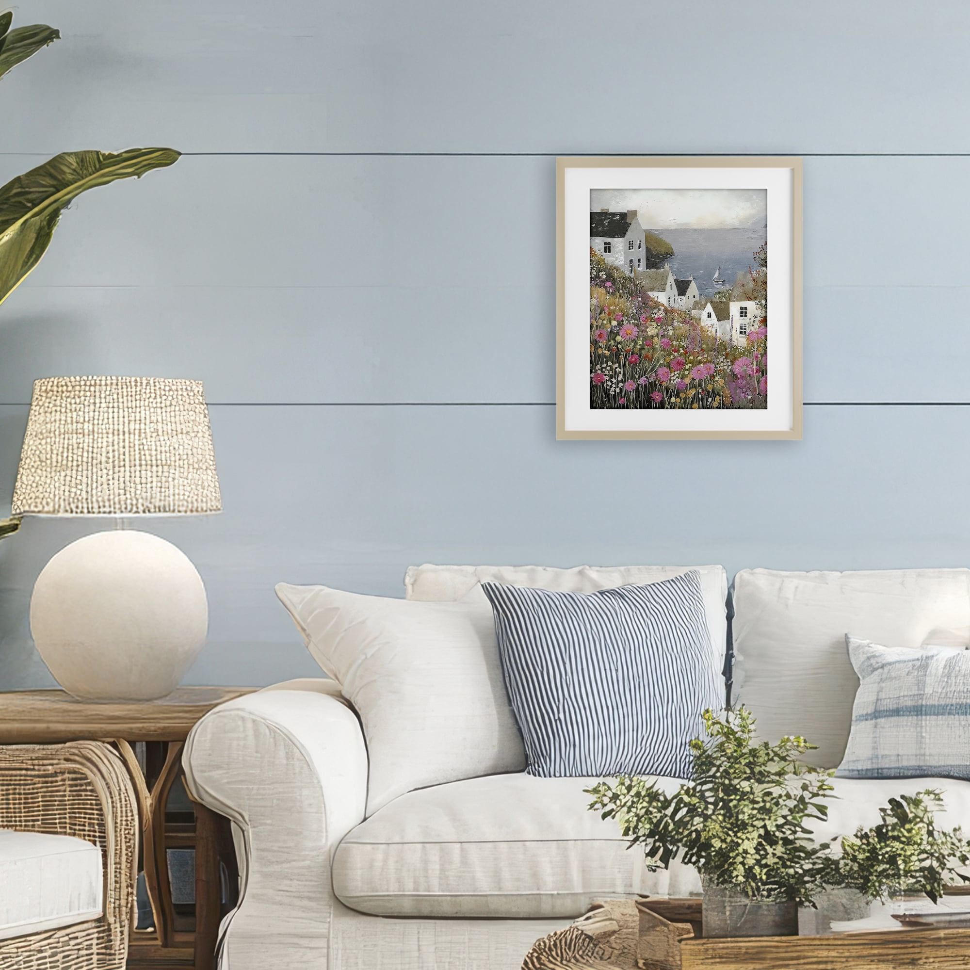 Stupell Industries Picturesque Village over Sea Birch Framed Print Under Glass, design by Riley B