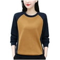 thumbnail image 2 of Royisotas Color Block Women Sweatshirts Fall Fleece Long Sleeve Pullover Casual Khaki Soft Crew Neck No Hood Tops, 2 of 3