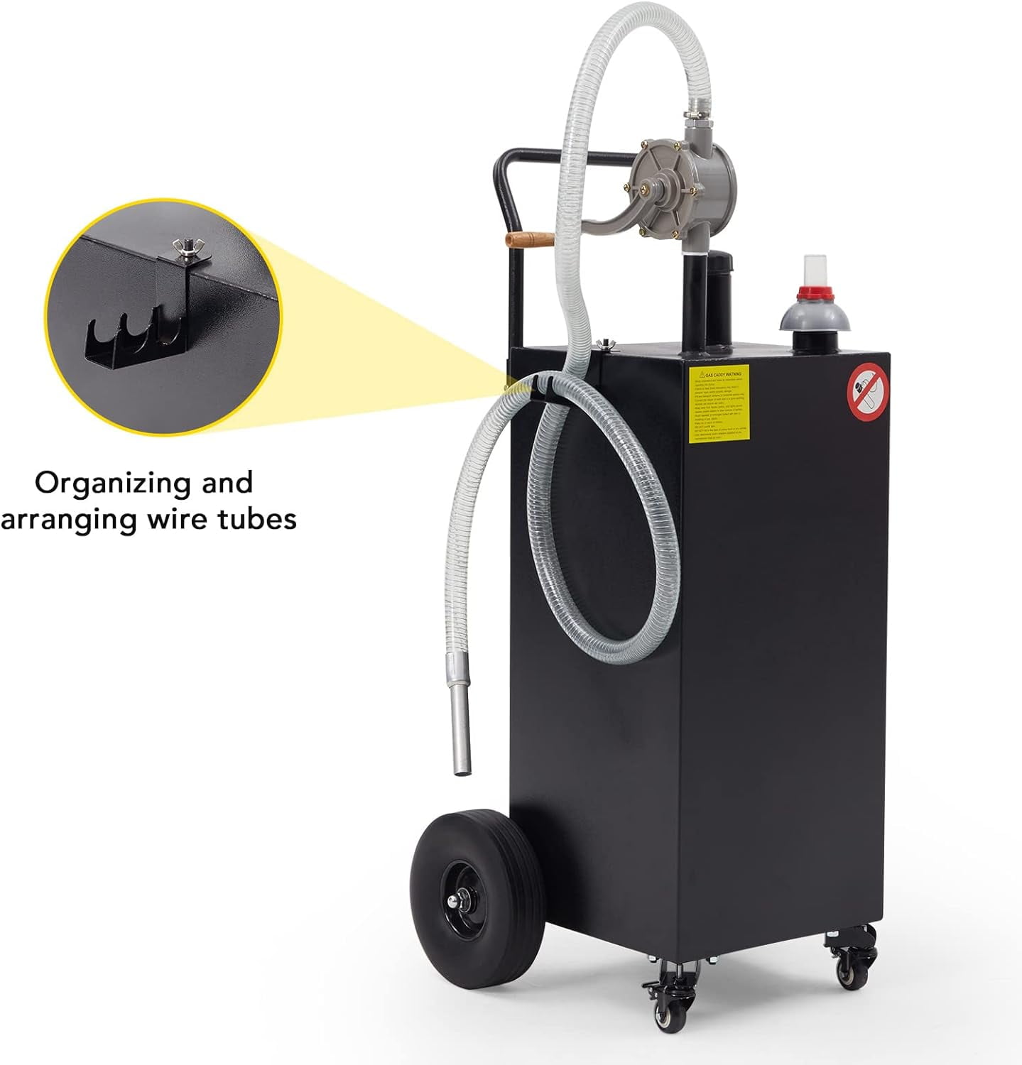 40 Gallon PortableCaddyStorage Tank Large Hand Siphon Pump with Rolling FlatSolid Rubber Wheels for Boat, ATV, Car, Motorcycle