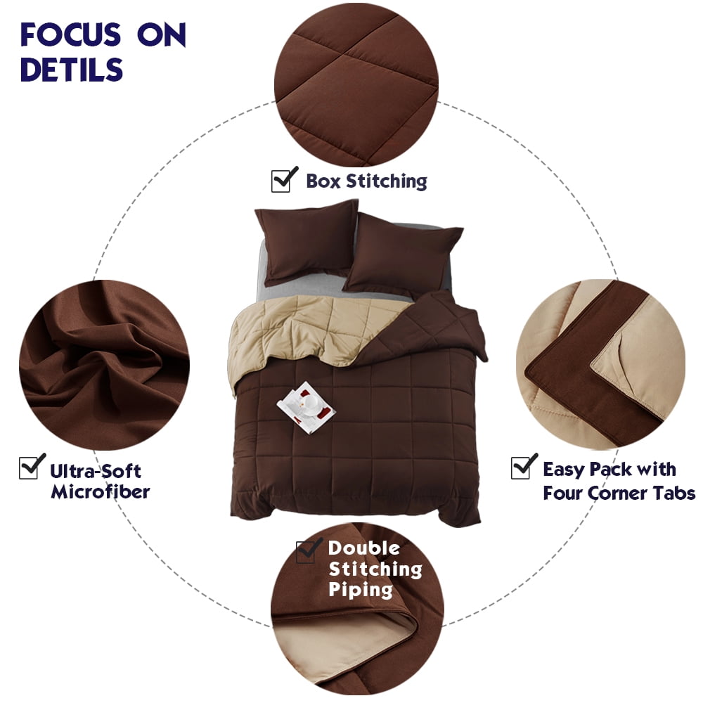 HIG Light Weight Down Alternative Comforter, King, Chocolate, Reversible
