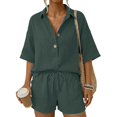 thumbnail image 6 of Rvusndi Summer Sets Linen Sets for Women 2 Piece Short Sleeve Shirt and Shorts Beach Outfits Casual Fashion Comfortable Solid Color Suits XXL, 6 of 7