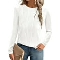 thumbnail image 3 of Long Sleeve Tee Shirts for Women Casual Loose Crewneck Ribbed Knit Blouse Trendy Fall Pullover White M, 3 of 7