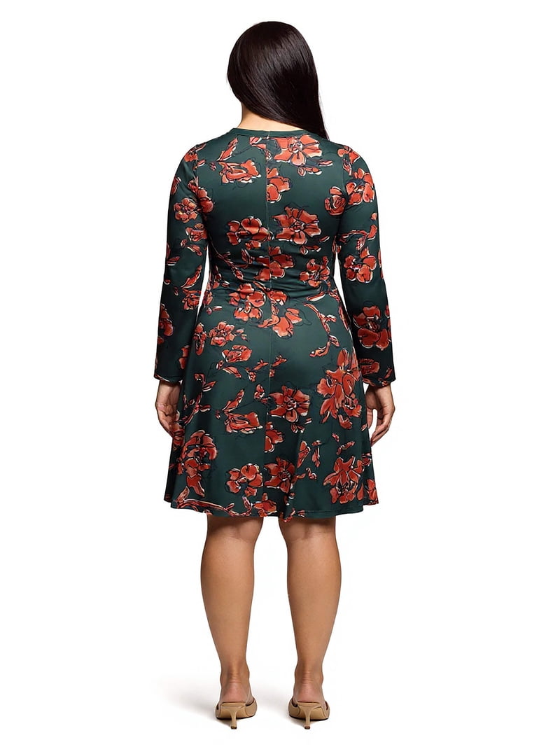 long sleeve plus size skater dress Plus Size - Mini Waffle Long Sleeve Skater Dress