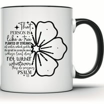 Psalm 1:3 Scripture Mug, Christian Gift, Inspirational Coffee Mug, Tree Flower Art Bible Verse, Religious Gift for Her - 11 Ounce Black Rim Handle Novelty Coffee Cup - WMUG1588-BLK