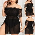 thumbnail image 2 of Lingerie Pajama Sets for Women Fashion Plus Size Lace Sheer Mesh Off-Shoulder Nightdress 1XL-4XL, 2 of 6