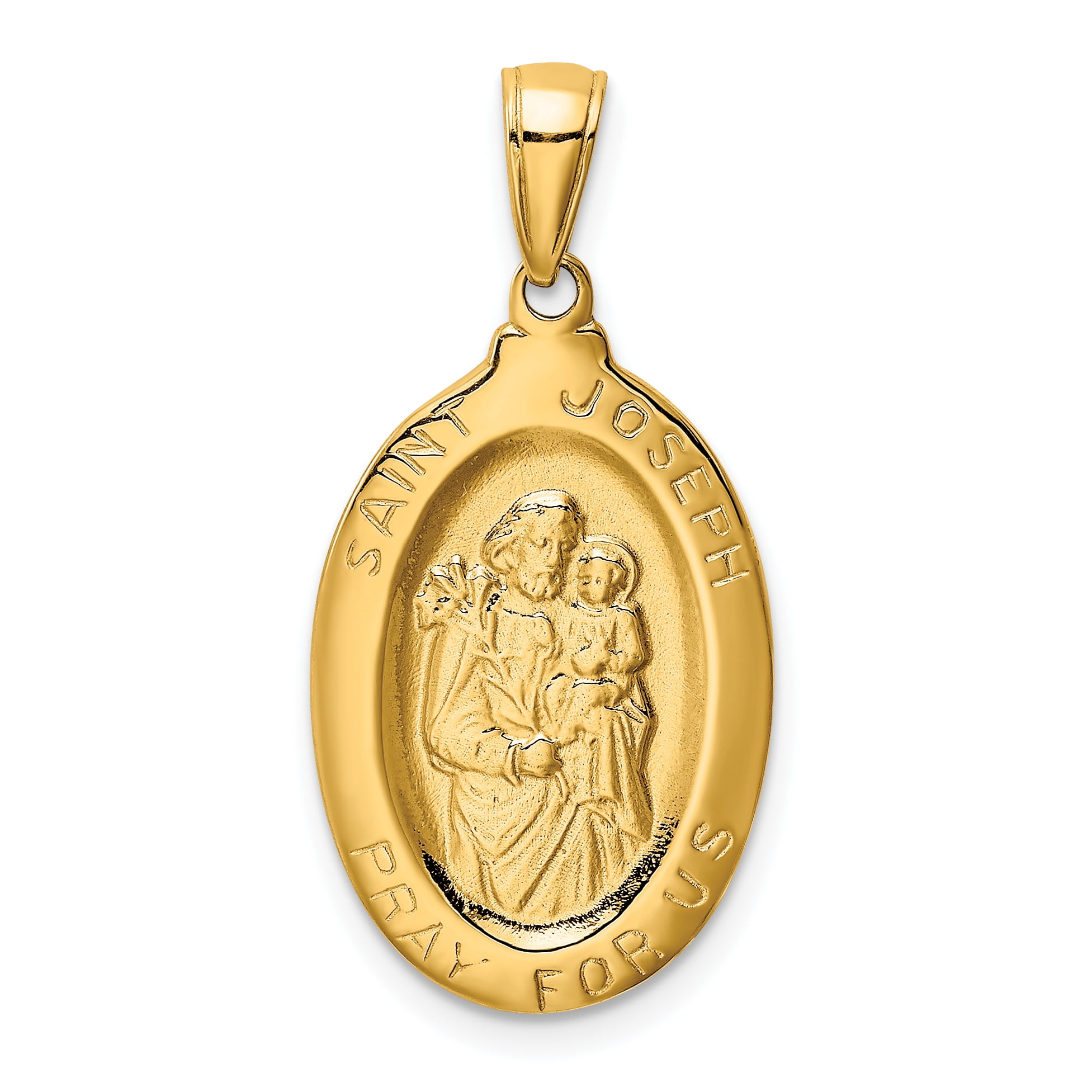 14k Yellow Gold Saint Joseph Medal Pendant Charm Necklace Religious