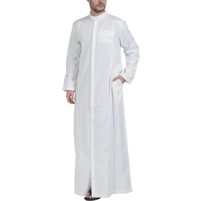 Mens Hooded Muslim Saudi Arab Middle East Thobe Islamic Jubba Robe Solid Kaftan 